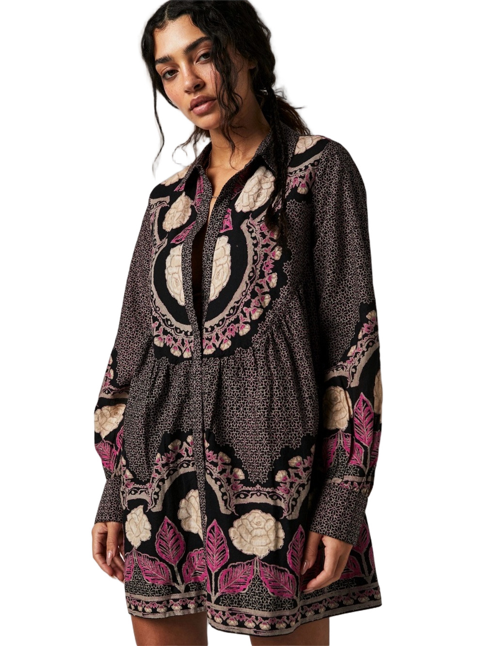 🎒Free People smell the Roses mini dress in Black, Pink W Pockets size S GUC - Picture 3 of 12